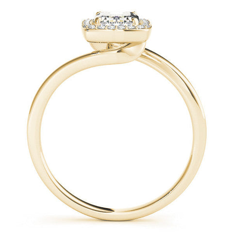 Yellow gold Emerald Cut Halo Solitaire Ring with Channel Band and Four-Prong Setting