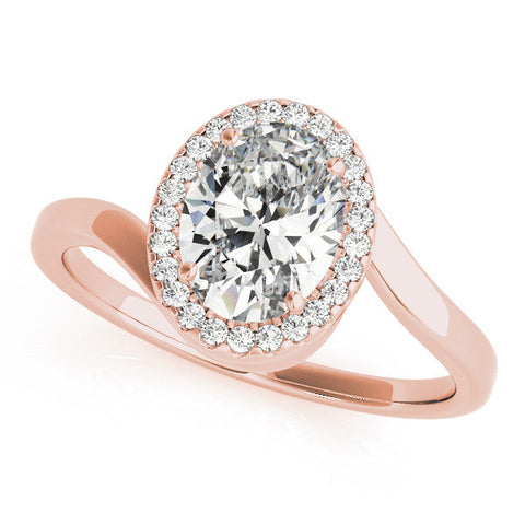 Rose gold Oval Halo Solitaire Diamond Ring with Split Shank and Prong Setting