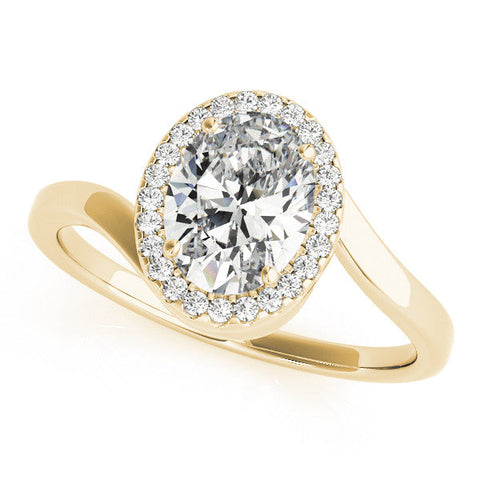 Yellow gold Oval Halo Solitaire Diamond Ring with Split Shank and Prong Setting