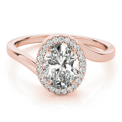 Rose gold Oval Halo Solitaire Diamond Ring with Split Shank and Prong Setting
