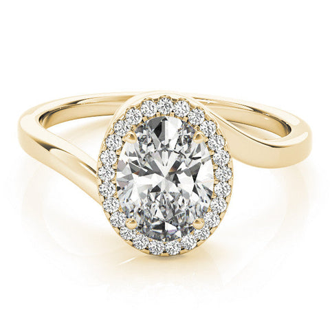 Yellow gold Oval Halo Solitaire Diamond Ring with Split Shank and Prong Setting