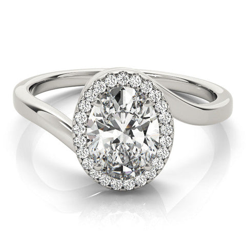 Platinum Oval Halo Solitaire Diamond Ring with Split Shank and Prong Setting