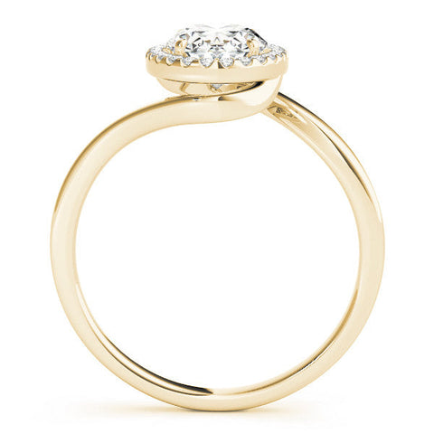 Yellow gold Oval Halo Solitaire Diamond Ring with Split Shank and Prong Setting