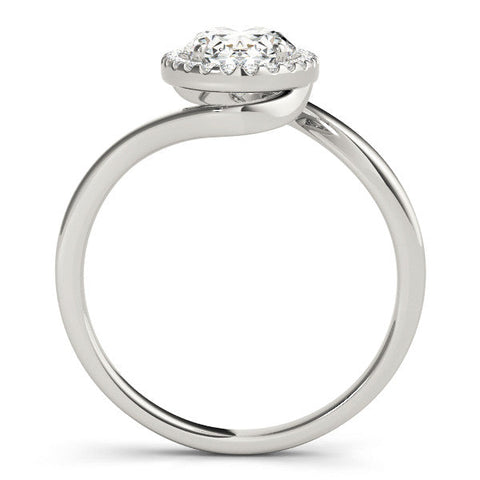 Platinum Oval Halo Solitaire Diamond Ring with Split Shank and Prong Setting