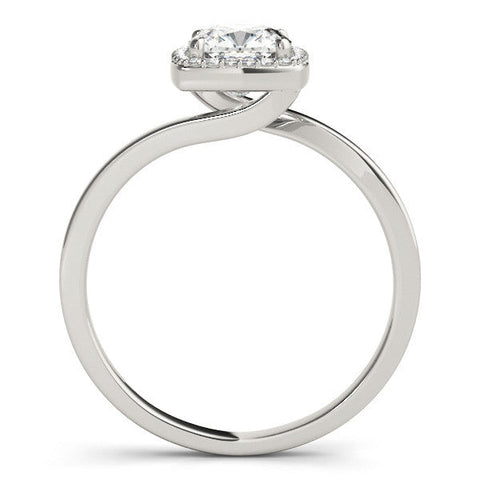 Platinum Cushion Halo Solitaire Engagement Ring with Round Diamond and Four-Prong Setting