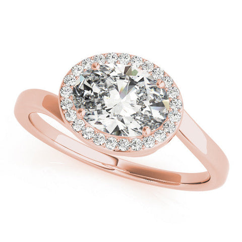 Rose gold Oval Halo Diamond Engagement Ring with Solitaire Band and Four-Prong Setting
