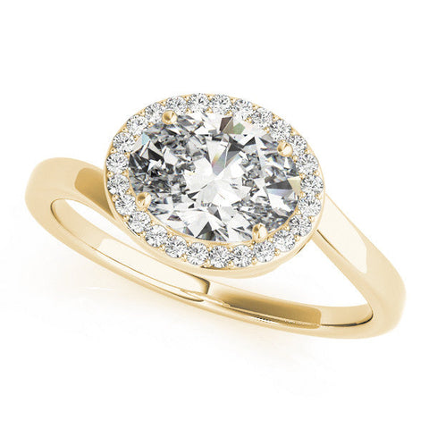 Yellow gold Oval Halo Diamond Engagement Ring with Solitaire Band and Four-Prong Setting