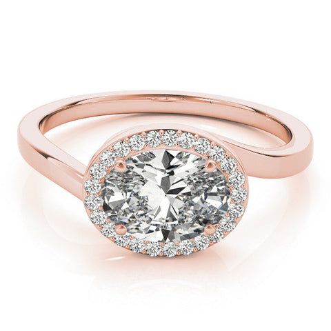 Rose gold Oval Halo Diamond Engagement Ring with Solitaire Band and Four-Prong Setting