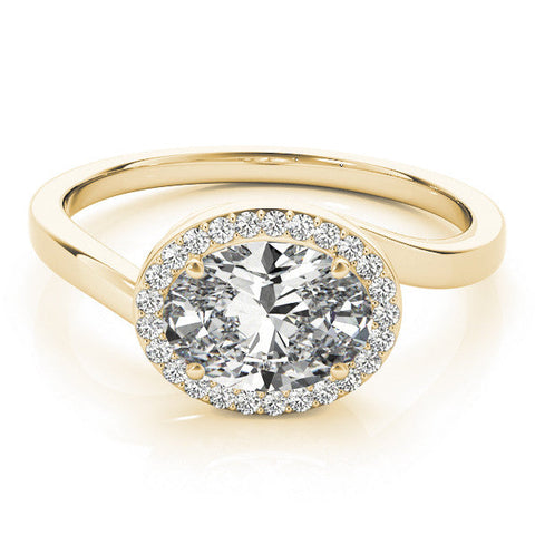 Yellow gold Oval Halo Diamond Engagement Ring with Solitaire Band and Four-Prong Setting