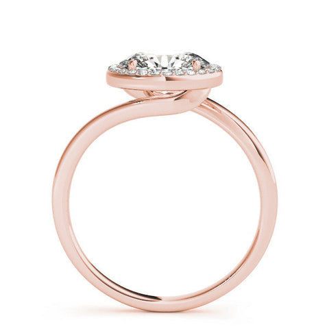 Rose gold Oval Halo Diamond Engagement Ring with Solitaire Band and Four-Prong Setting