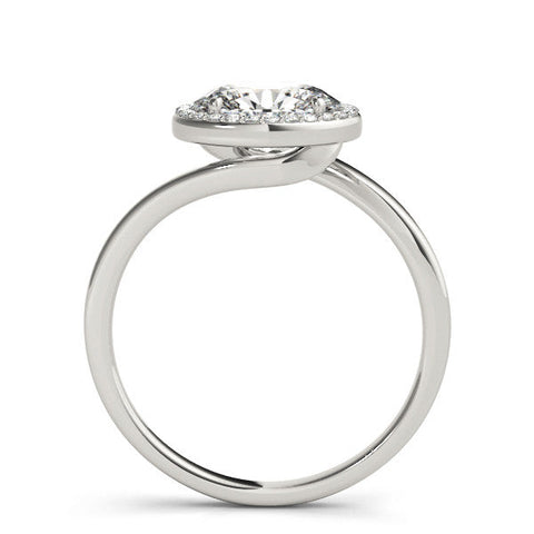 Platinum Oval Halo Diamond Engagement Ring with Solitaire Band and Four-Prong Setting