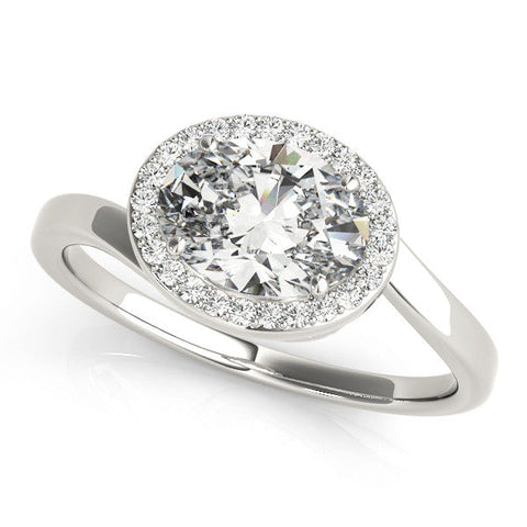 White gold Oval Halo Diamond Engagement Ring with Solitaire Band and Four-Prong Setting