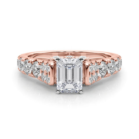 Rose gold Emerald Cut Diamond Pavé Band Solitaire with Four-Prong Setting