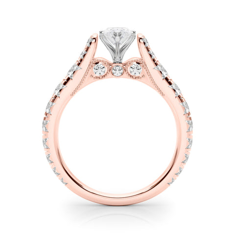 Rose gold Marquise Cut Diamond Pavé Band Solitaire with Four-Prong Setting