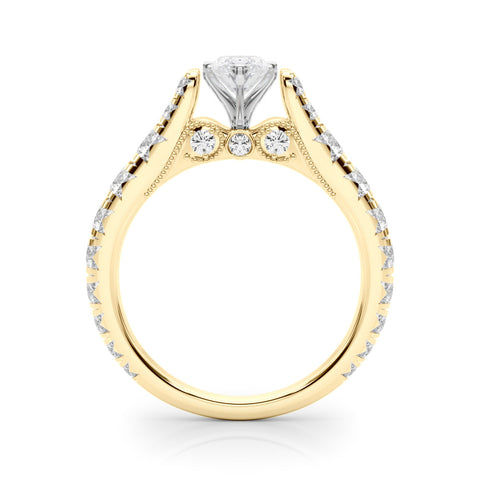 Yellow gold Marquise Cut Diamond Pavé Band Solitaire with Four-Prong Setting