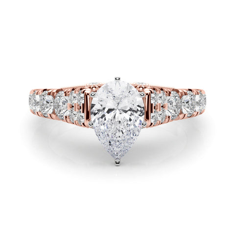 Rose gold Pear Cut Diamond Pavé Band Solitaire with Four-Prong Setting