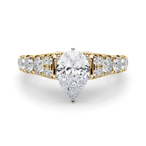 Yellow gold Pear Cut Diamond Pavé Band Solitaire with Four-Prong Setting