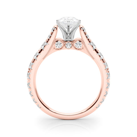 Rose gold Pear Cut Diamond Pavé Band Solitaire with Four-Prong Setting
