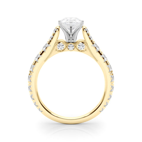 Yellow gold Pear Cut Diamond Pavé Band Solitaire with Four-Prong Setting