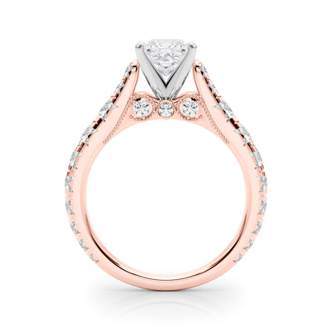 Rose gold Princess Cut Diamond Pavé Band Solitaire with Four-Prong Setting