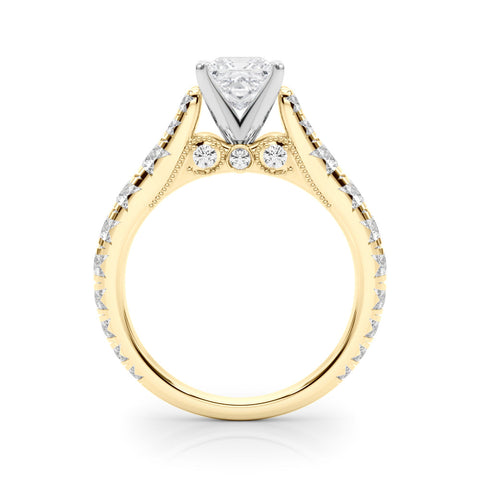 Yellow gold Princess Cut Diamond Pavé Band Solitaire with Four-Prong Setting
