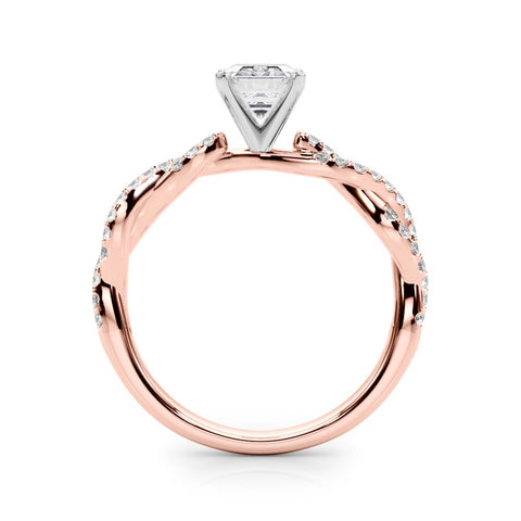 Rose gold Radiant Solitaire Twisted Pave Band with Four-Prong Setting