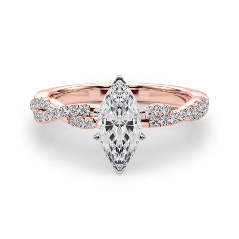 Rose gold Marquise Solitaire Twisted Pave Band with Four-Prong Setting