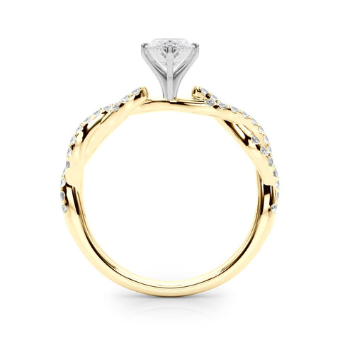 Yellow gold Marquise Solitaire Twisted Pave Band with Four-Prong Setting