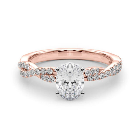Rose gold Oval Solitaire Twisted Pave Band with Four-Prong Setting