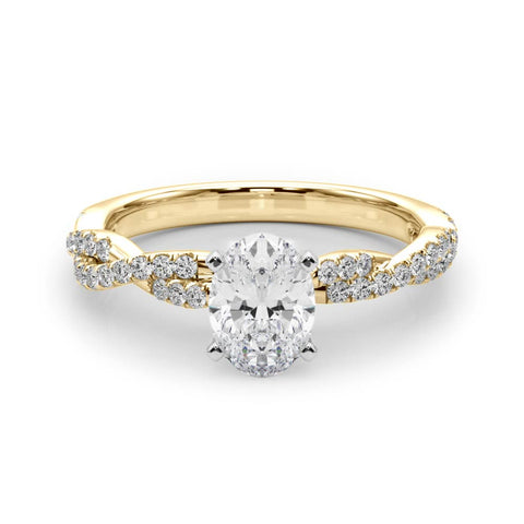 Yellow gold Oval Solitaire Twisted Pave Band with Four-Prong Setting