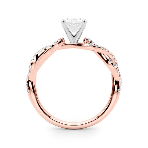 Rose gold Oval Solitaire Twisted Pave Band with Four-Prong Setting