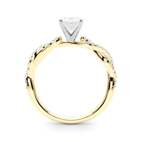 Yellow gold Oval Solitaire Twisted Pave Band with Four-Prong Setting