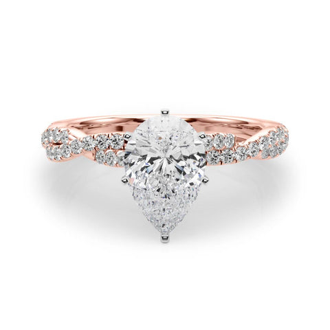 Rose gold Pear Solitaire Twisted Pave Band with Four-Prong Setting
