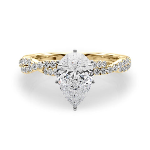 Yellow gold Pear Solitaire Twisted Pave Band with Four-Prong Setting