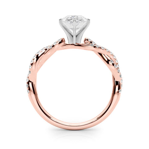 Rose gold Pear Solitaire Twisted Pave Band with Four-Prong Setting