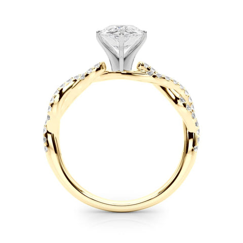 Yellow gold Pear Solitaire Twisted Pave Band with Four-Prong Setting