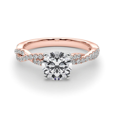 Rose gold Round Solitaire Twisted Pave Band with Four-Prong Setting