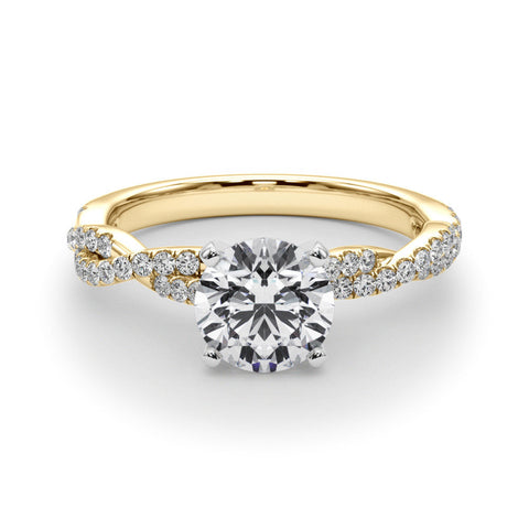 Yellow gold Round Solitaire Twisted Pave Band with Four-Prong Setting