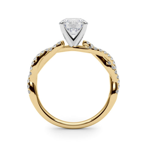 Yellow gold Round Solitaire Twisted Pave Band with Four-Prong Setting