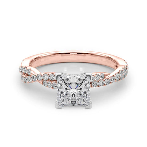 Rose gold Princess Solitaire Twisted Pave Band with Four-Prong Setting