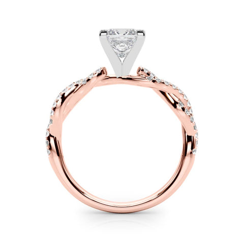 Rose gold Princess Solitaire Twisted Pave Band with Four-Prong Setting