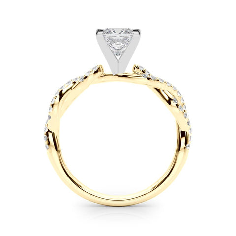 Yellow gold Princess Solitaire Twisted Pave Band with Four-Prong Setting