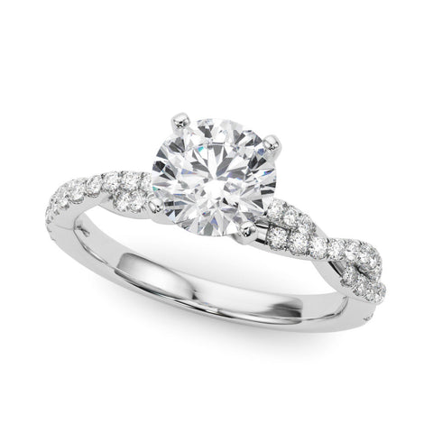 Platinum Round Solitaire Twisted Pave Band with Four-Prong Setting