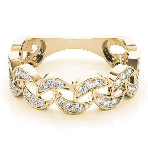 Yellow gold Pave Round Diamond Interlocking Eternity Band with Bezel Prong Setting
