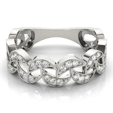 White gold Pave Round Diamond Interlocking Eternity Band with Bezel Prong Setting