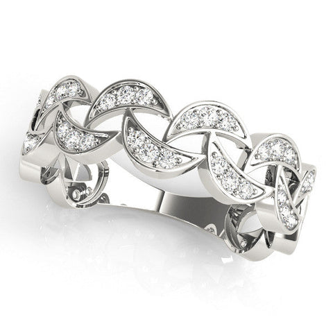 White gold Pave Round Diamond Interlocking Eternity Band with Bezel Prong Setting