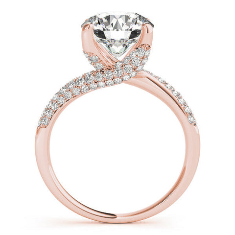 Rose gold Round Cut Diamond Solitaire Engagement Ring with Pave Band and Four-Prong Setting
