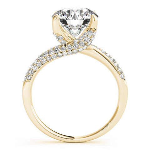 Yellow gold Round Cut Diamond Solitaire Engagement Ring with Pave Band and Four-Prong Setting