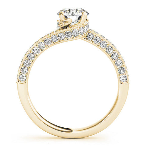 Yellow gold Round Solitaire Diamond Twisted Band with Pavé Setting