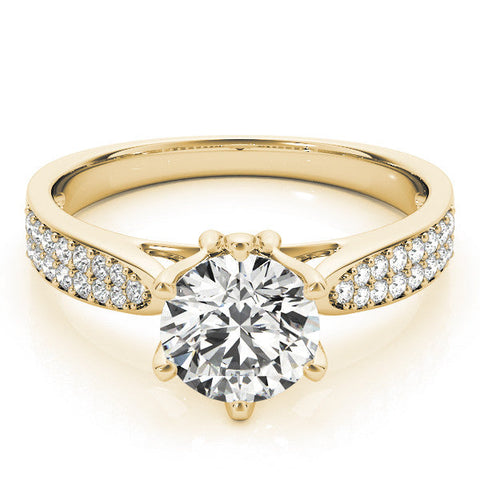 Yellow gold Round Solitaire Pavé Split Shank Six-Prong Diamond Ring